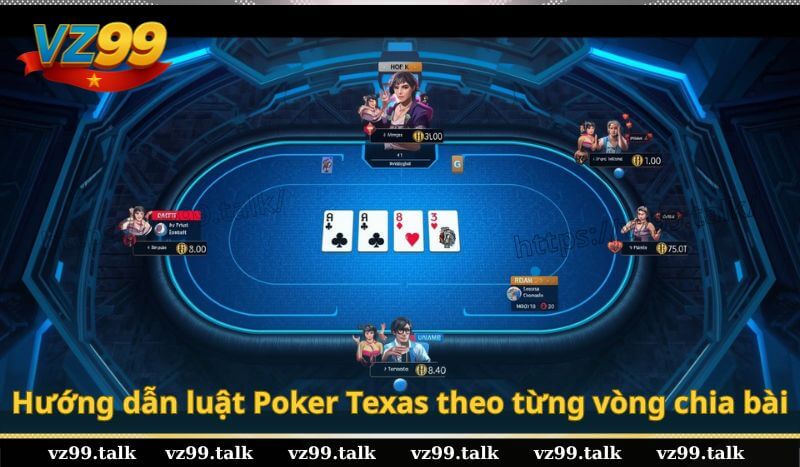 Hướng dẫn luật Poker Texas theo từng vòng chia bài